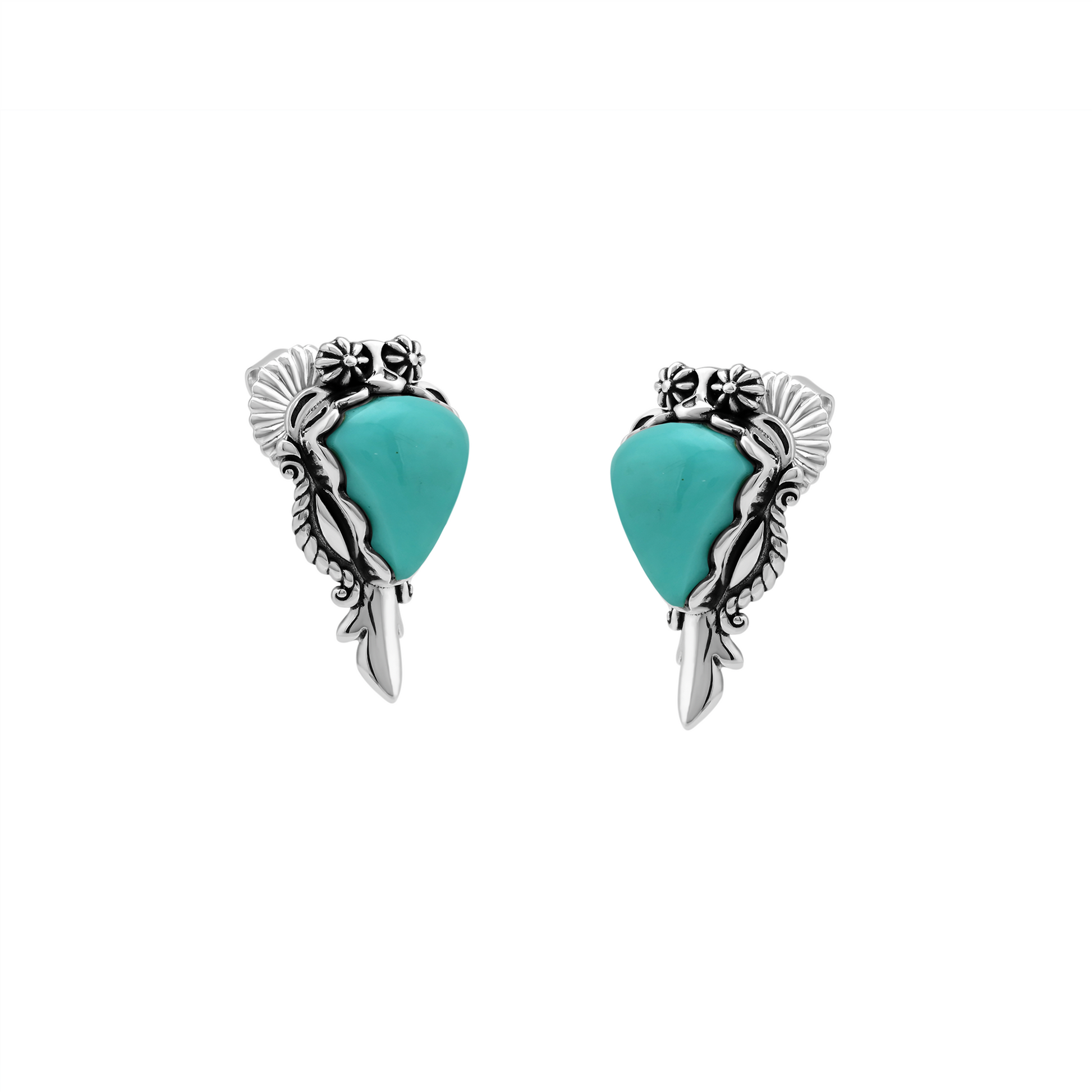 Sterling Silver Kingman Turquoise Pear Gemstone Squash Blossom Earrings 