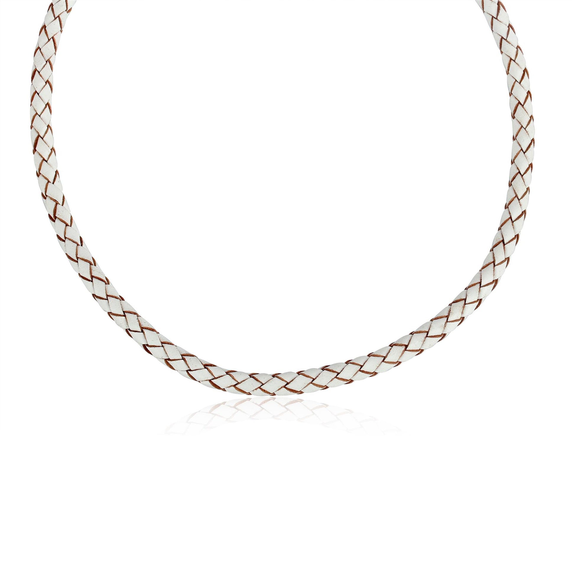 Sterling Silver Braided White Leather Toggle Necklace