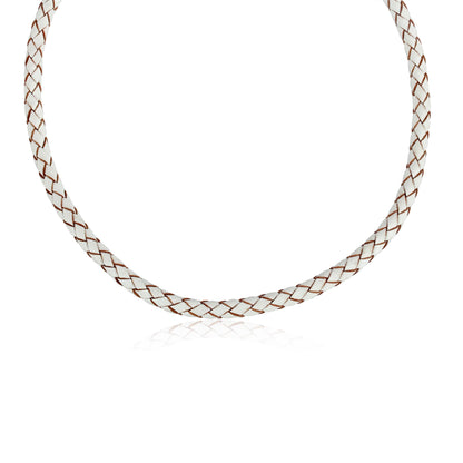 Sterling Silver Braided White Leather Toggle Necklace