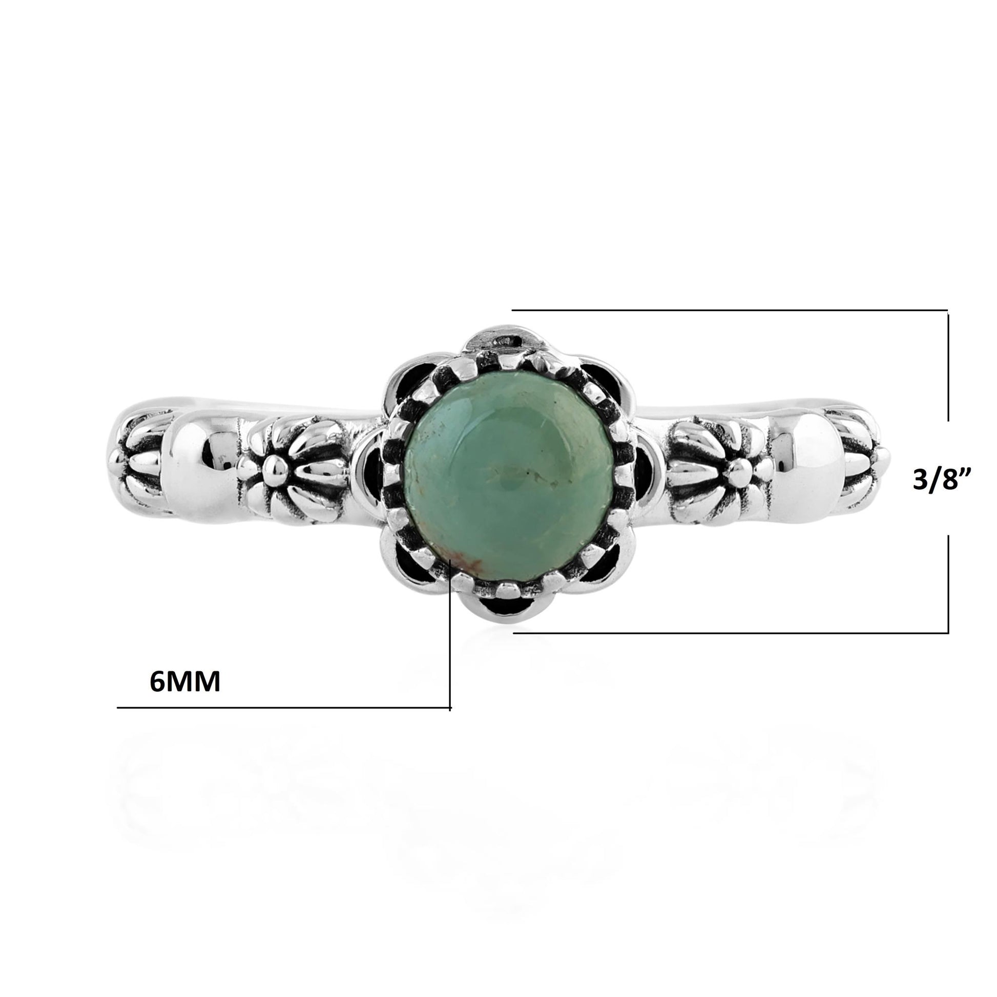  Sterling Silver Green Turquoise Single Row Concha Flower Ring