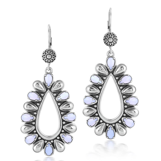 Sterling Silver Blue Lace Agate Open Teardrop Pear-Cut Dangle Earrings