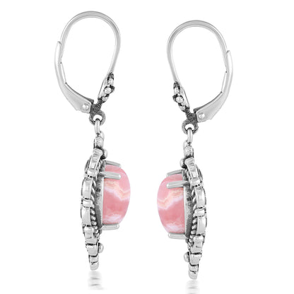 Sterling Silver Rhodochrosite Heart Lever Back Earrings