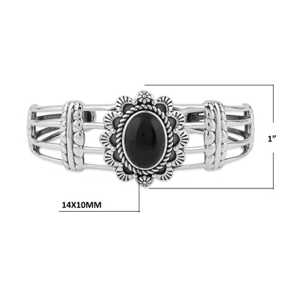  Sterling Silver Black Onyx Oval Scallop Open Cuff Bracelet
