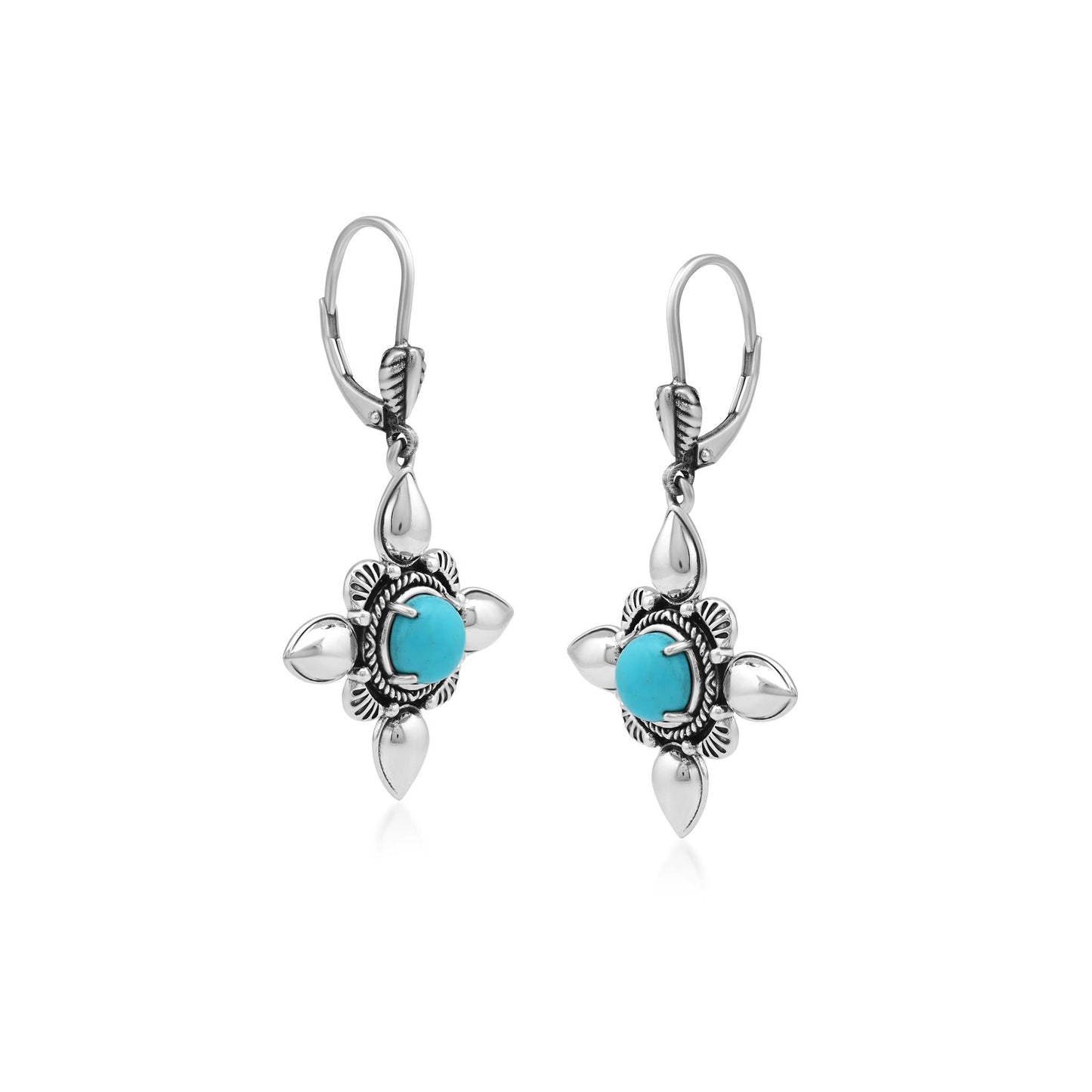 Sterling Silver Kingman Turquoise Compass Star Lever Back Earrings