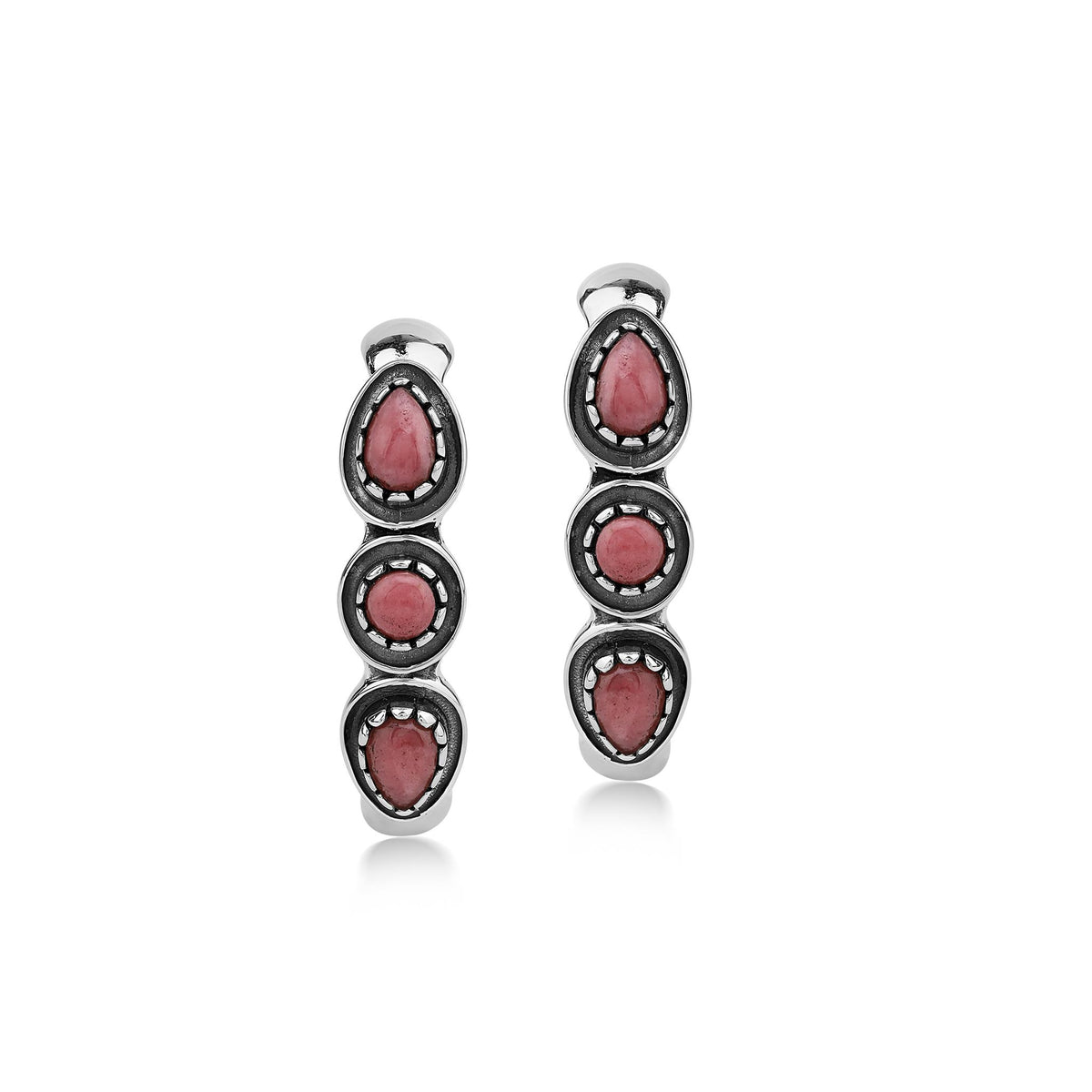 EXCLUSIVELY OURS! Sterling Silver Rhodonite Pear and Round Cut Hoop Earrings