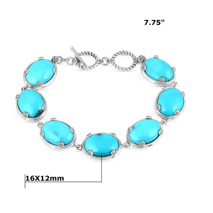 Sterling Silver Kingman Turquoise Oval Cabochon Toggle Bracelet