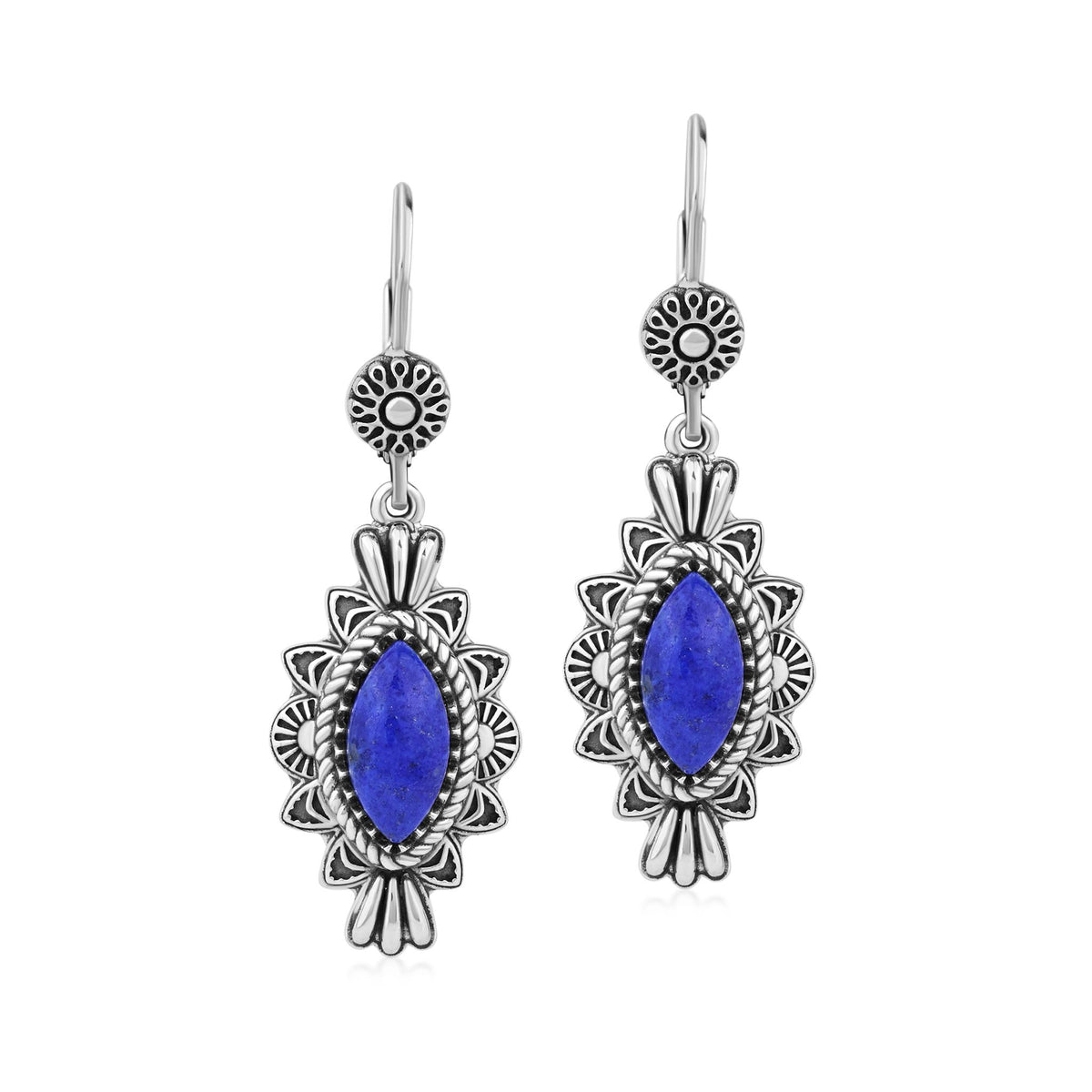 Sterling Silver Lapis Marquise Cut Lever Back Earrings