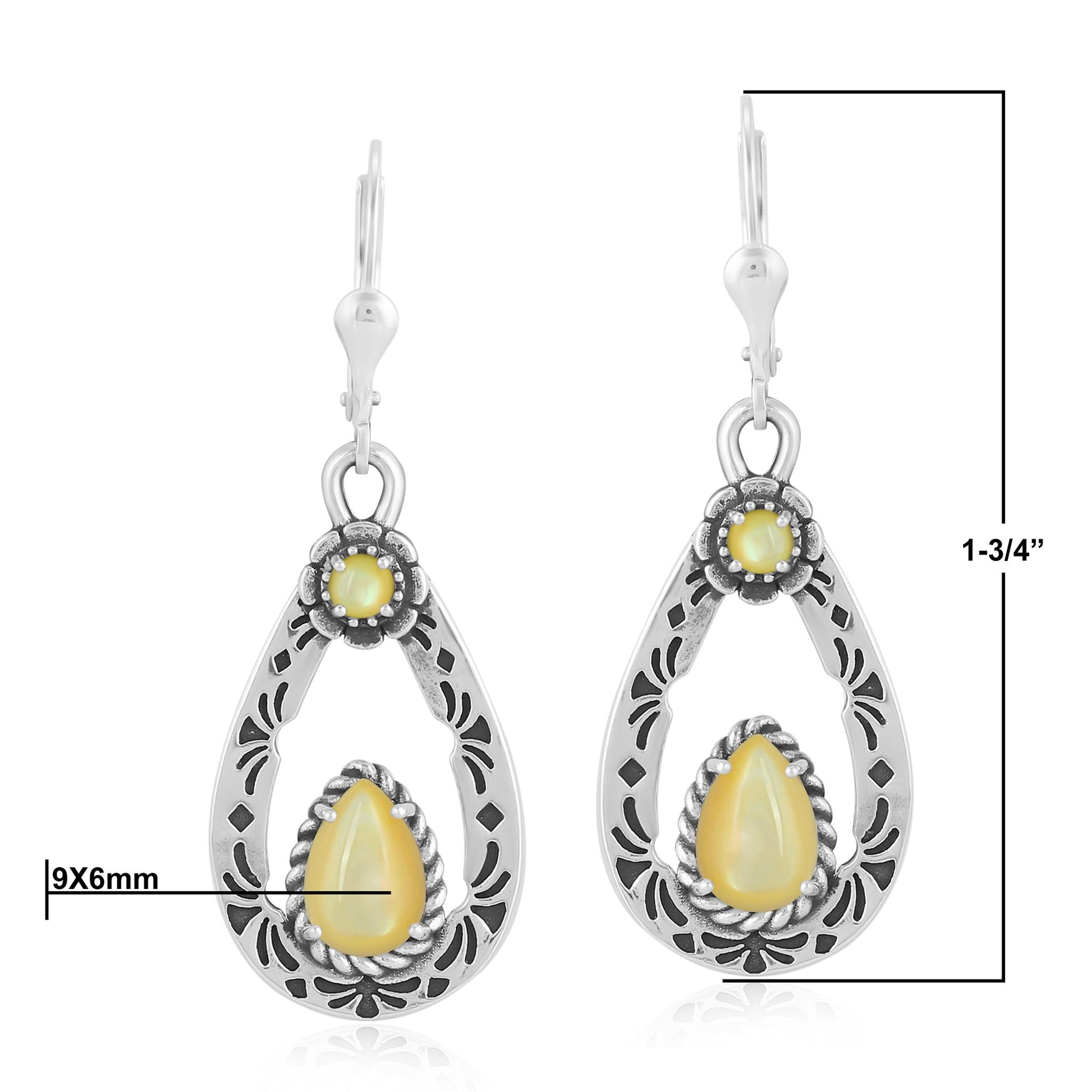 Sterling Silver Yellow Mother of Pearl Teardrop Dangle Earrings