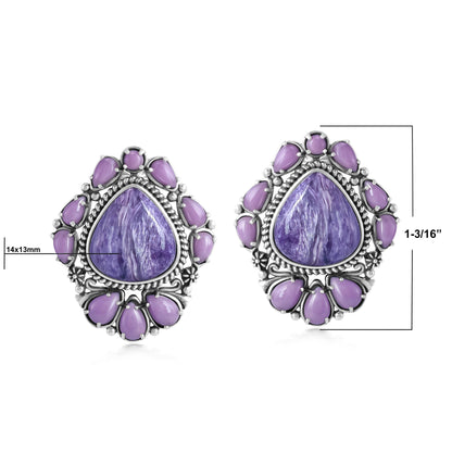EXCLUSIVELY OURS! Sterling Silver Charoite and Phosphosiderite Trillion, Pear and Oval Stud Earrings