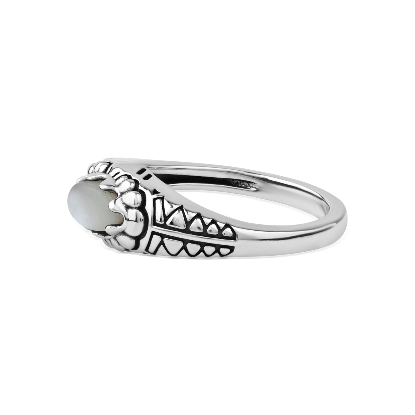  Sterling Silver White Mother of Pearl Marquise-Cut Etched Ring