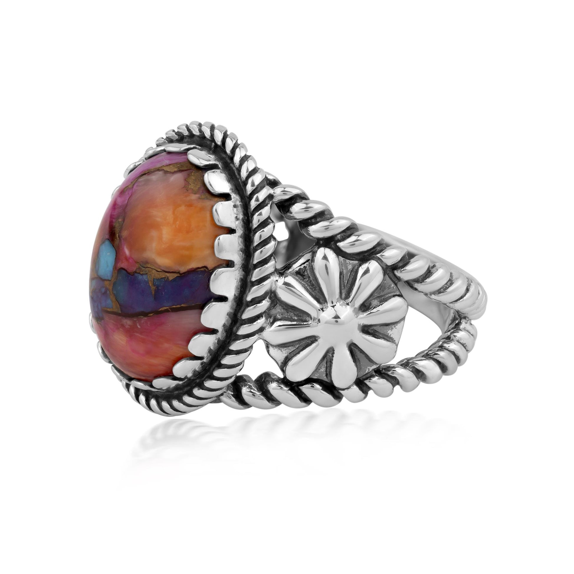 EXCLUSIVELY OURS! Sterling Silver Painted Desert Mosaic Concha Flower Ring