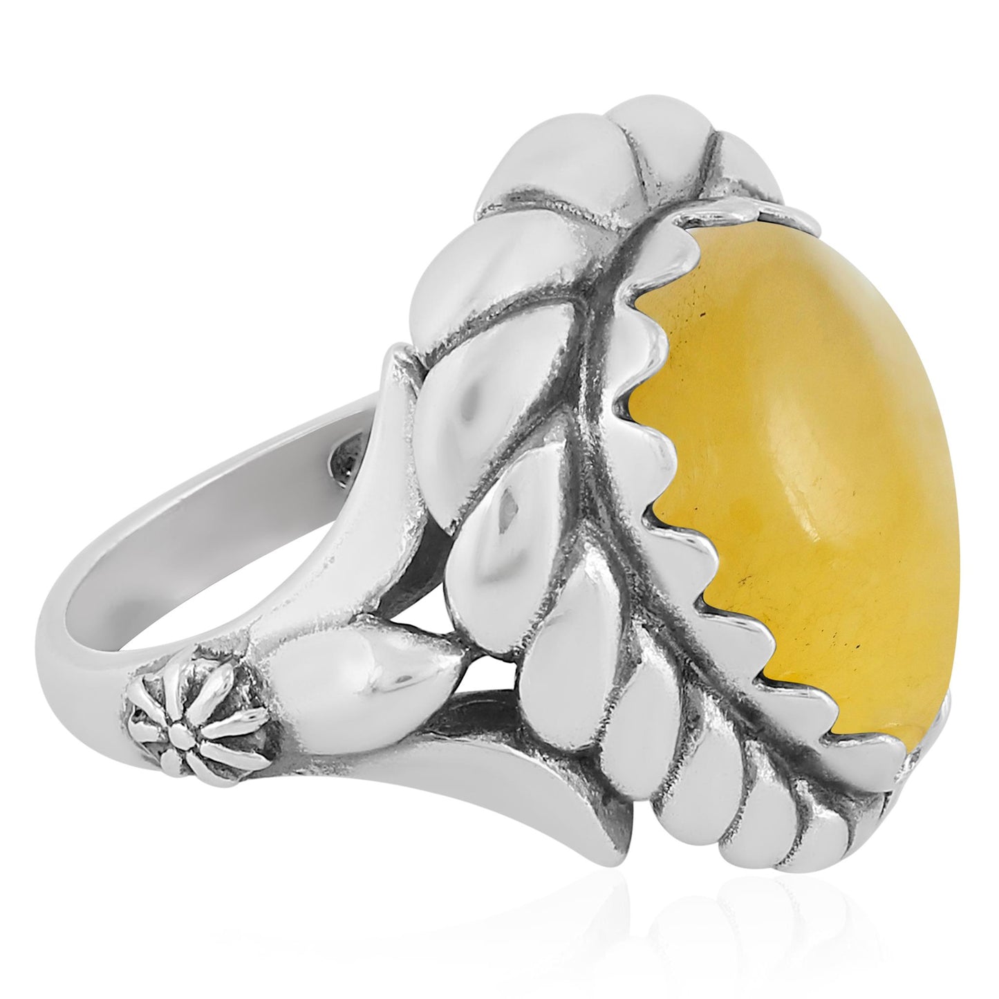Sterling Silver Yellow Jasper Pear Cut Rope Ring