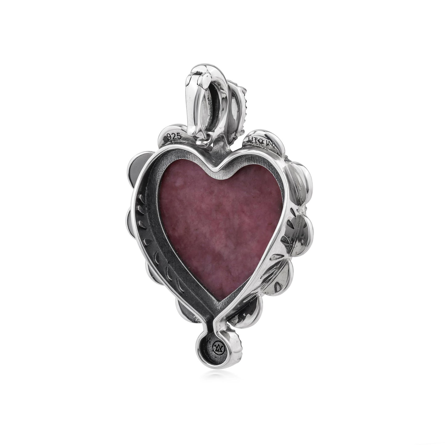 EXCLUSIVELY OURS! Sterling Silver Rhodonite and Sleeping Beauty Turquoise Large Heart Design Pendant Enhancer