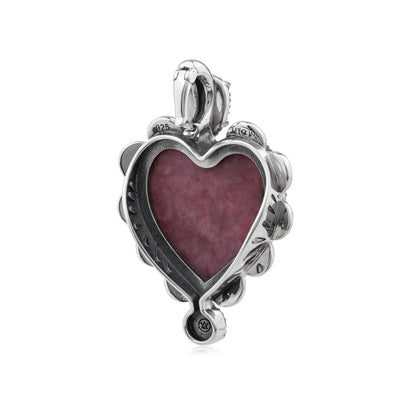 EXCLUSIVELY OURS! Sterling Silver Rhodonite and Sleeping Beauty Turquoise Large Heart Design Pendant Enhancer
