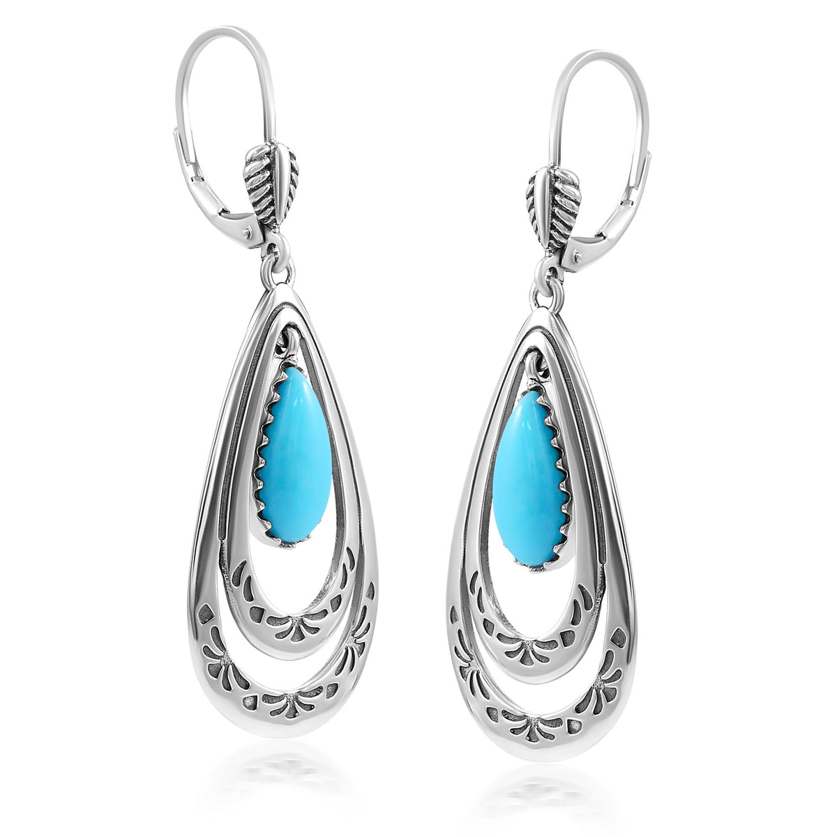 Sterling Silver Kingman Turquoise Open Teardrop Lever Back Earrings
