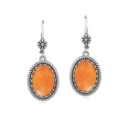 EXCLUSIVELY OURS! Sterling Silver Orange Spiny Oyster Oval Drop Lever Back Earrings