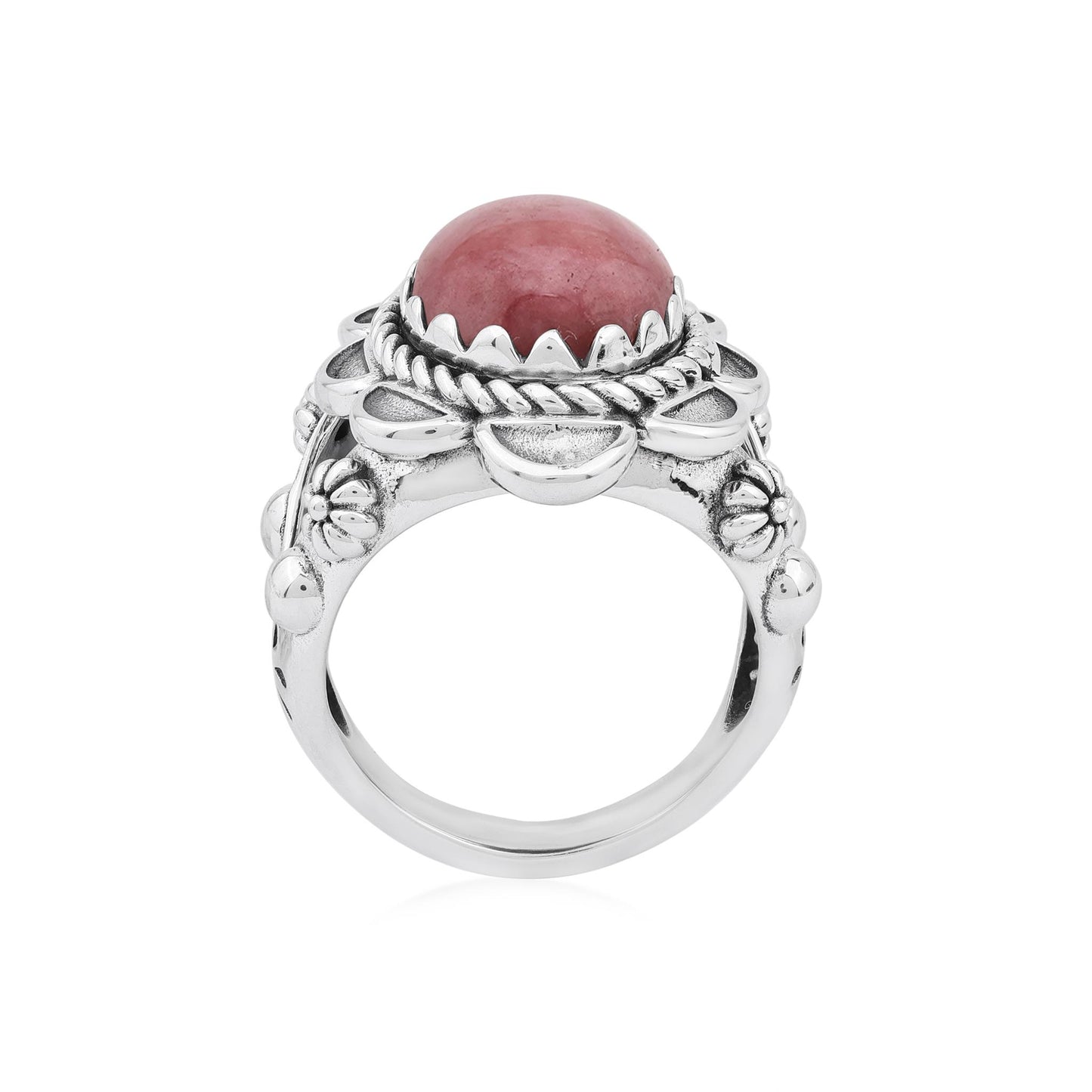 Sterling Silver Rhodonite Oval Scallop Ring