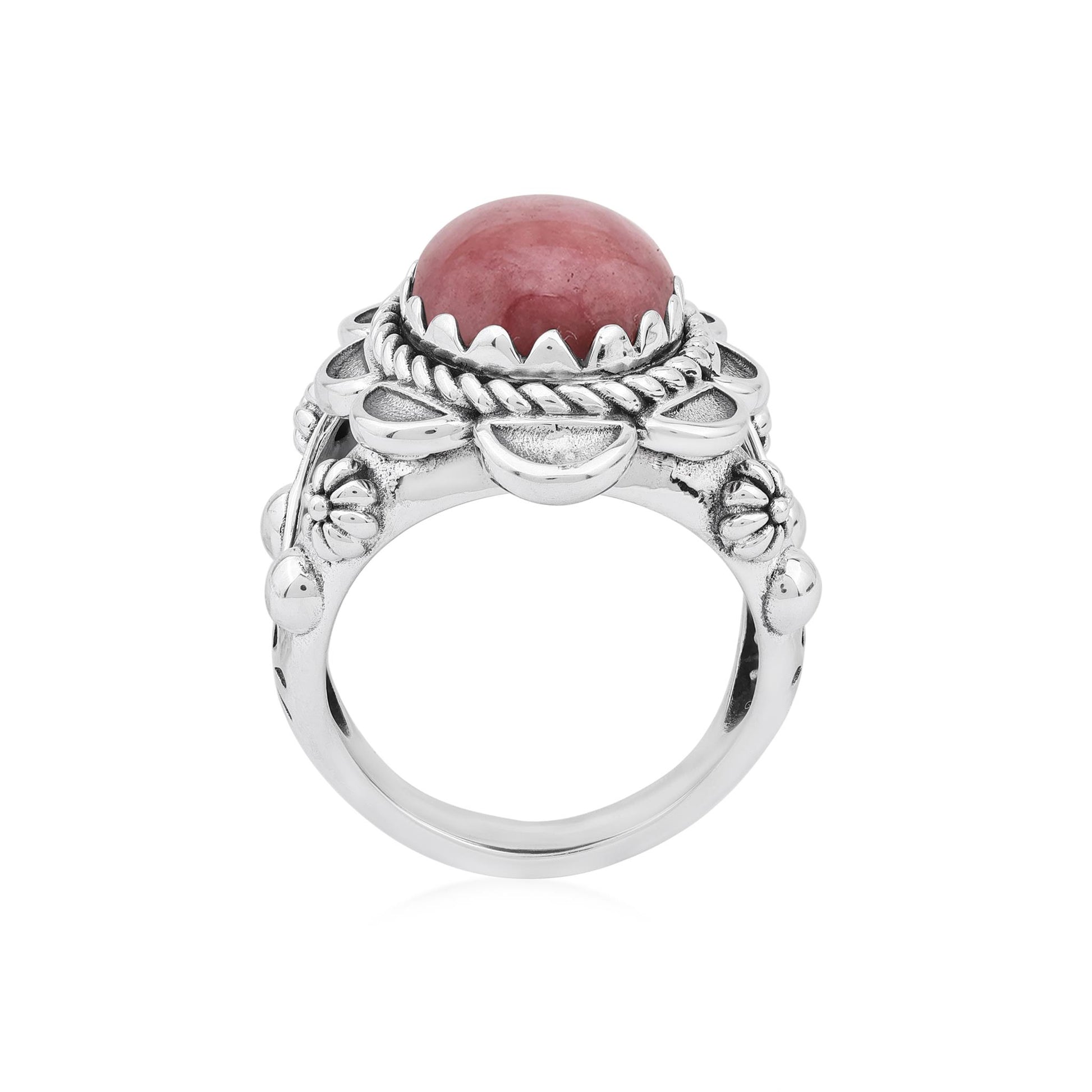 Sterling Silver Rhodonite Oval Scallop Ring