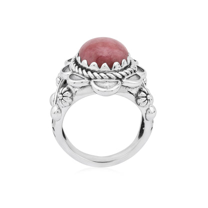 Sterling Silver Rhodonite Oval Scallop Ring