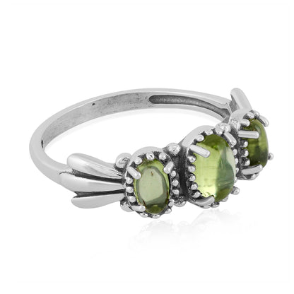 Sterling Silver Peridot 3-Stone Fan Ring