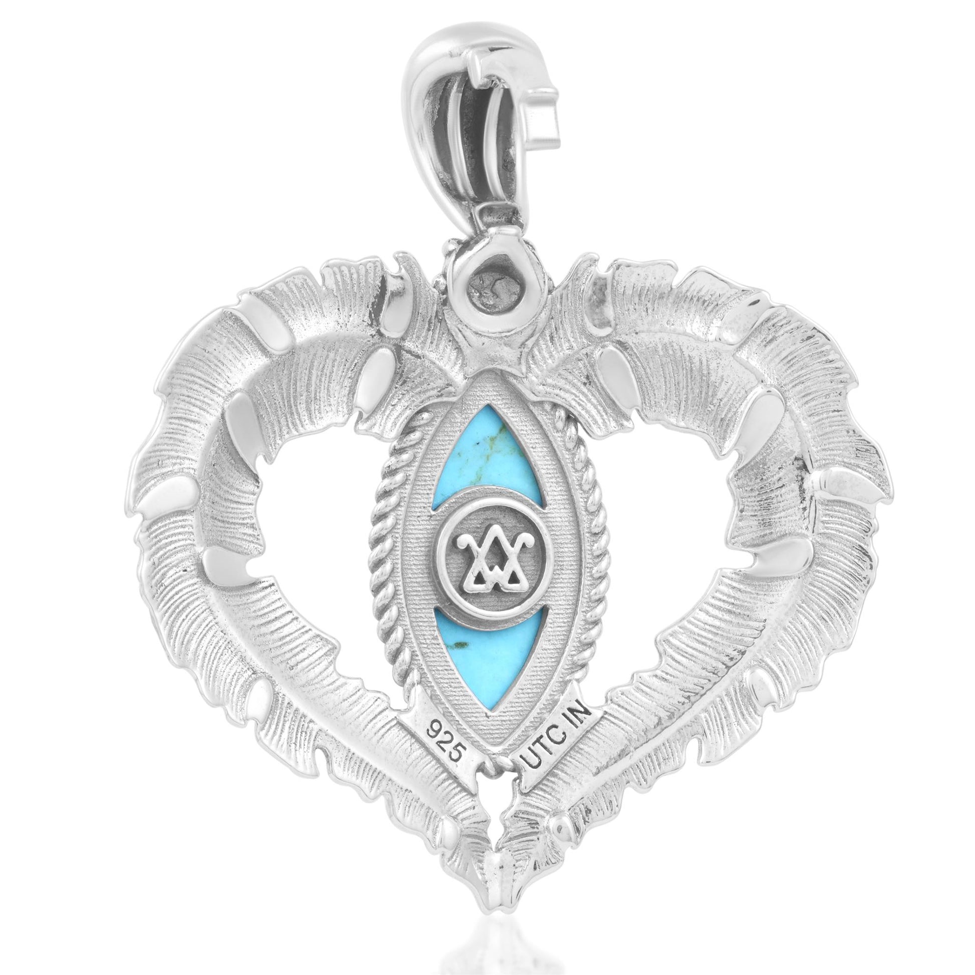 Sterliing Silver Kingman Turquoise Feather Heart Pendant Enhancer