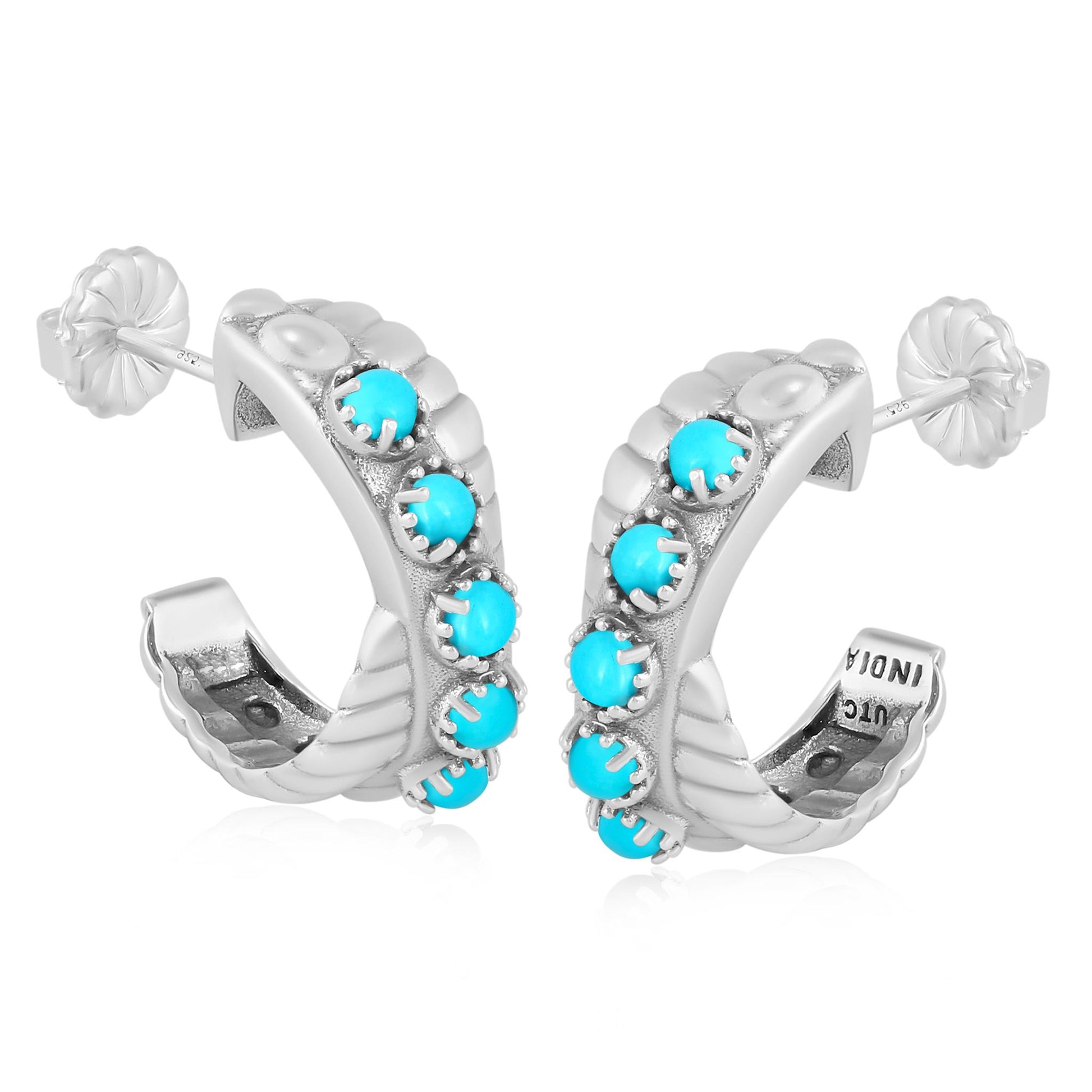 Sterling Silver Sleeping Beauty Turquoise Twist Hoop Earrings