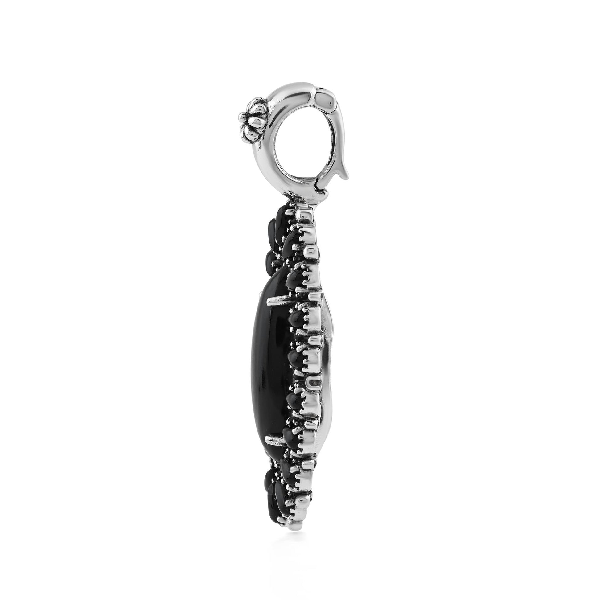  Sterling Silver Black Onyx Petit Point Gemstone Cluster Pendant Enhancer