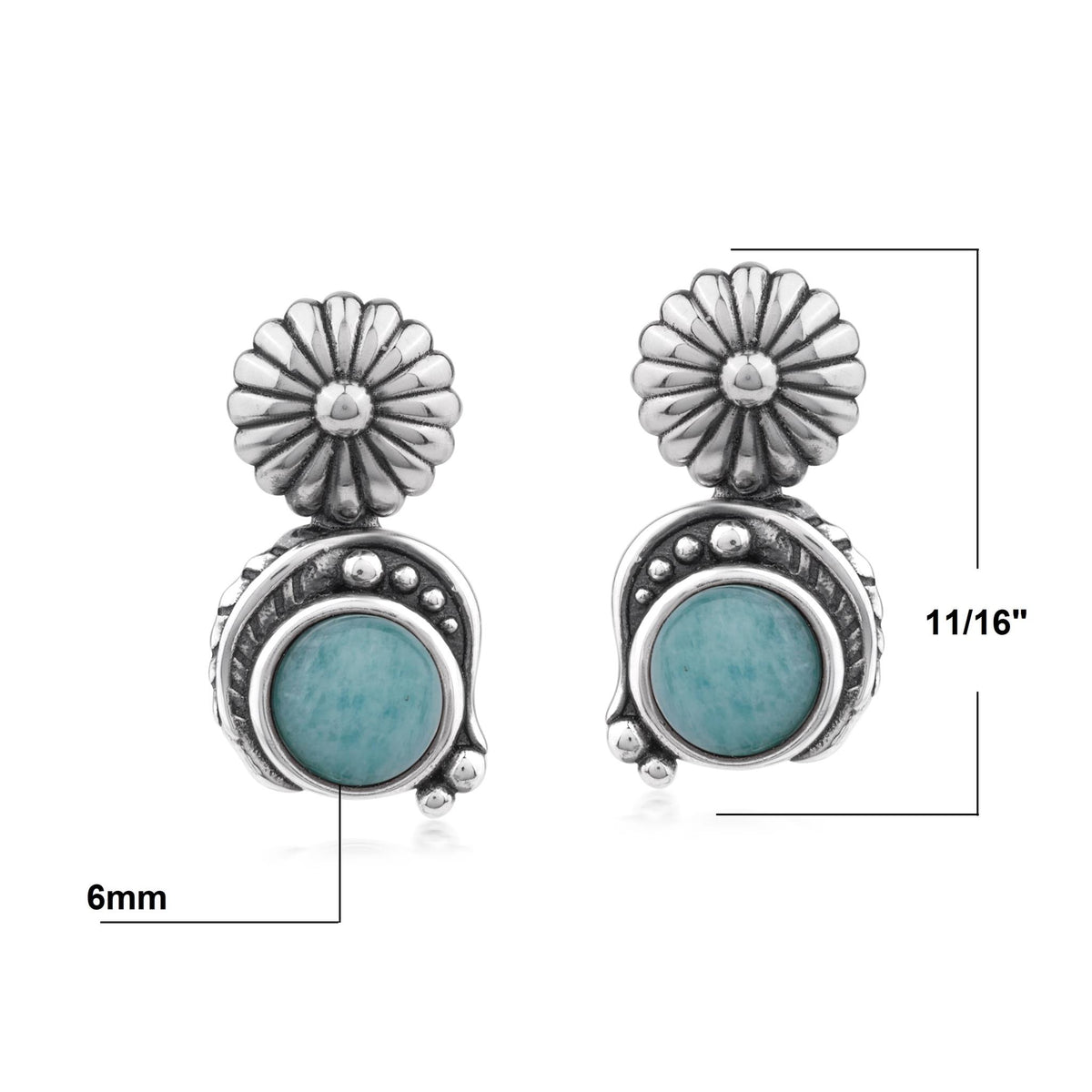 Sterling Silver Amazonite Leaf and Concha Gemstone Post Earrings