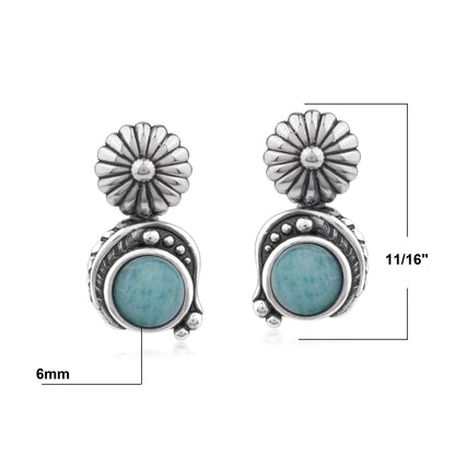Sterling Silver Amazonite Leaf and Concha Gemstone Post Earrings