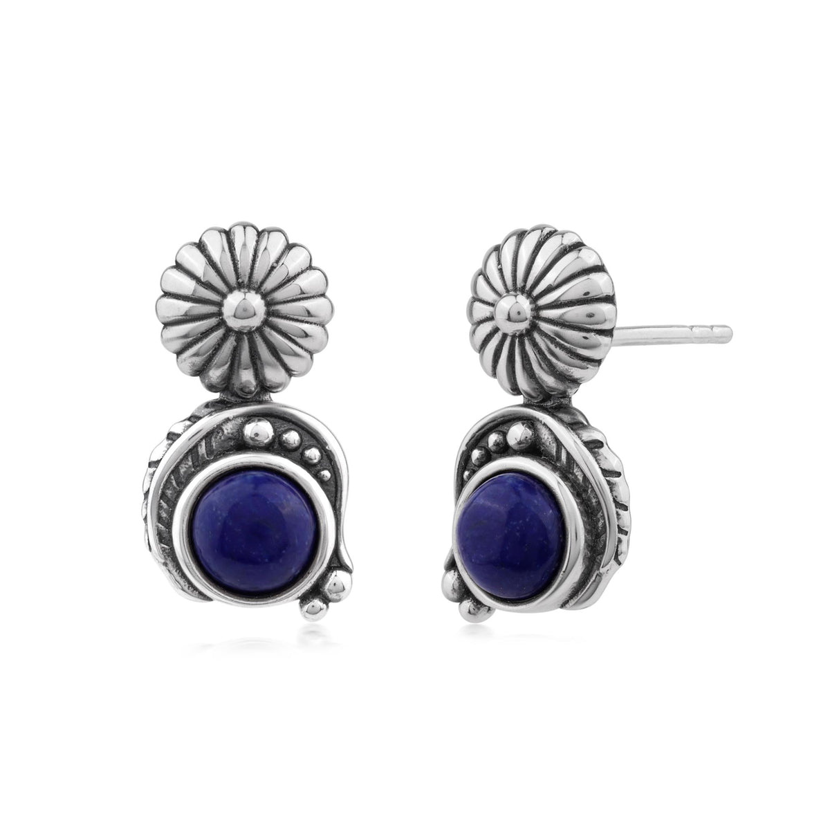 Sterling Silver Lapis Leaf and Concha Gemstone Post Earrings