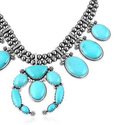 Sterling Silver Kingman Turquoise Naja Squash Blossom Statement Necklace