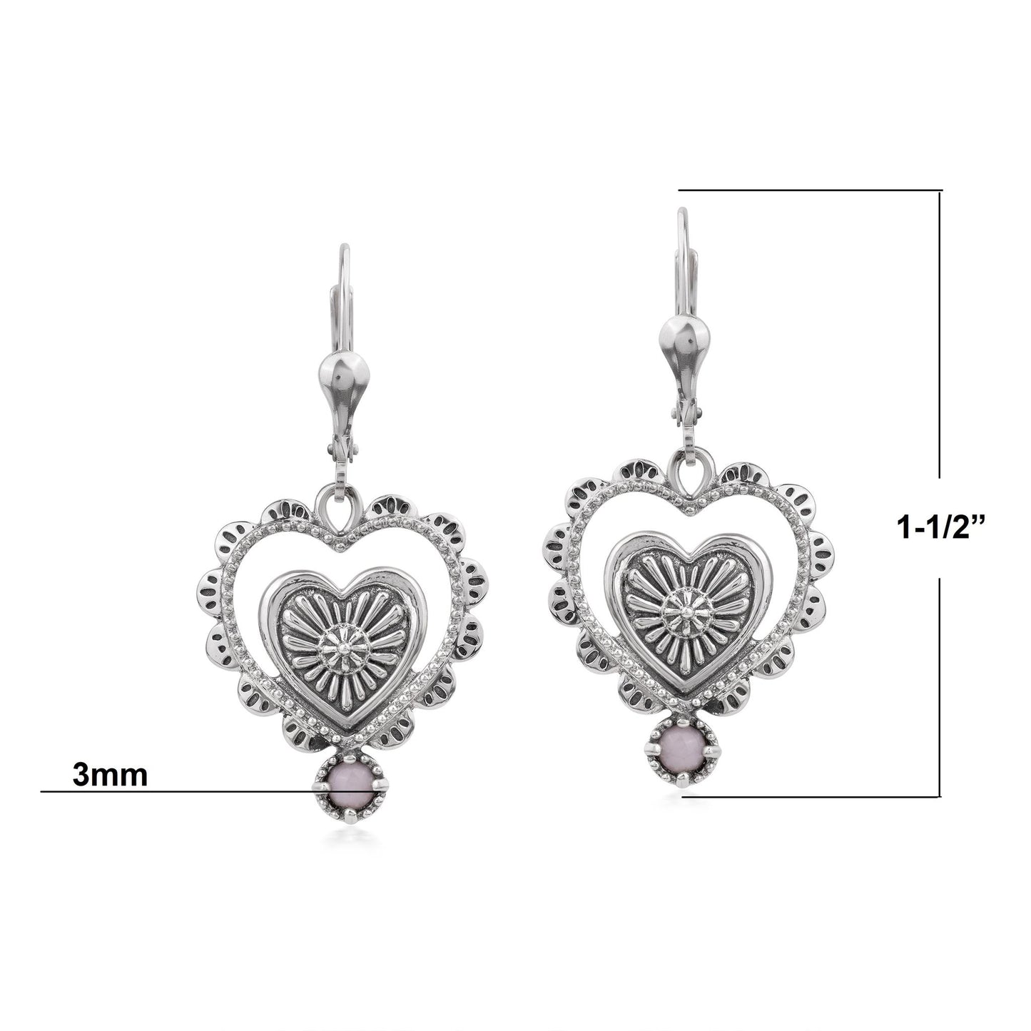 EXCLUSIVELY OURS! Sterling Silver Pink Opal Concha Heart Lever Back Earrings