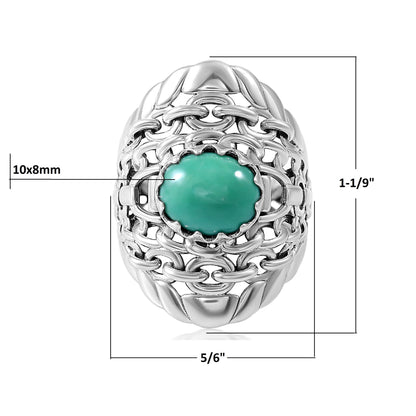 Sterling Silver Green Turquoise Stirrup Chain Ring, Sizes 5 to 11