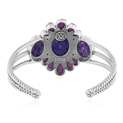 EXCLUSIVELY OURS! Sterling Silver Oval Charoite and Pear Phosphosiderite Cuff Bracelet