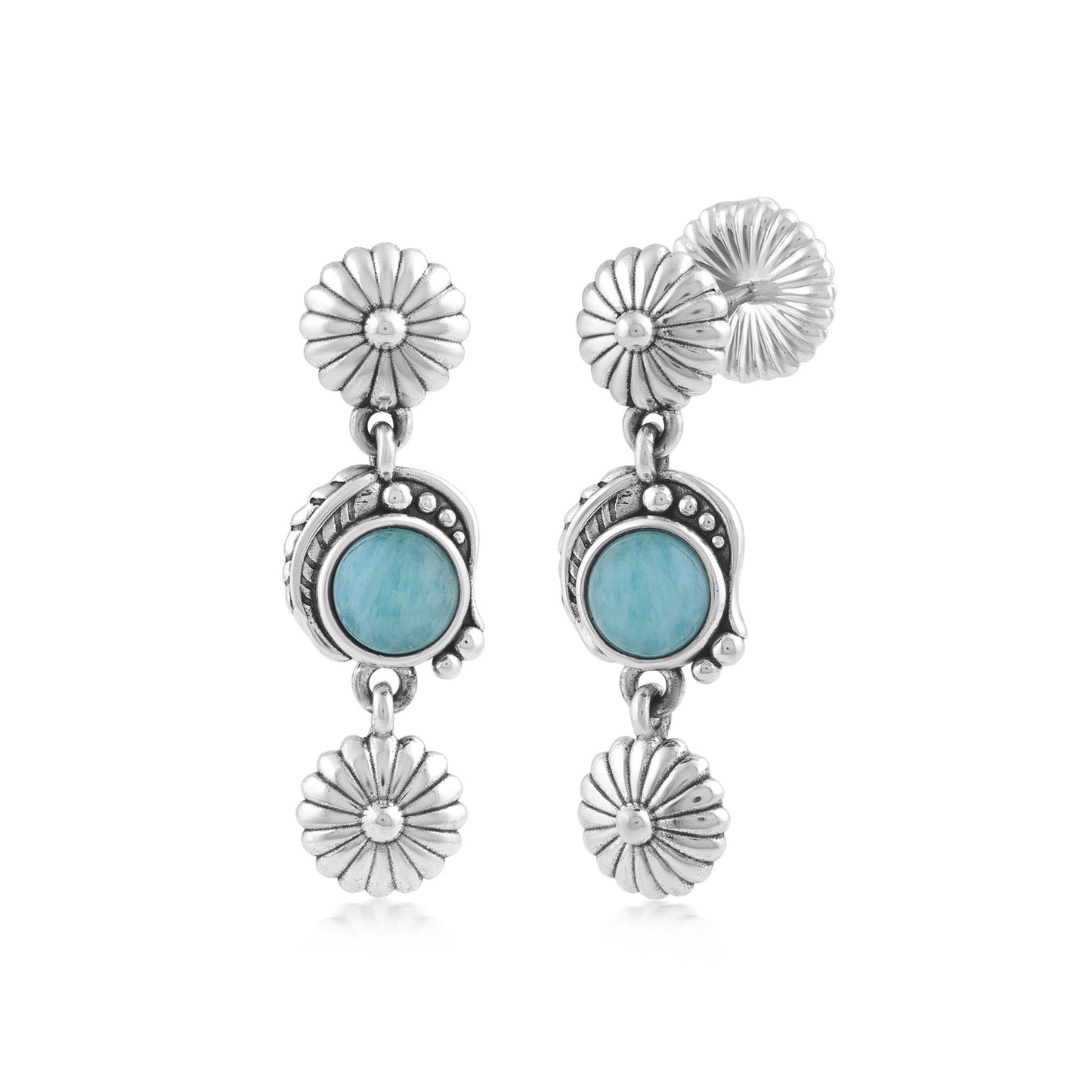 Sterling Silver Amazonite Leaf and Flower Dangle Earrings