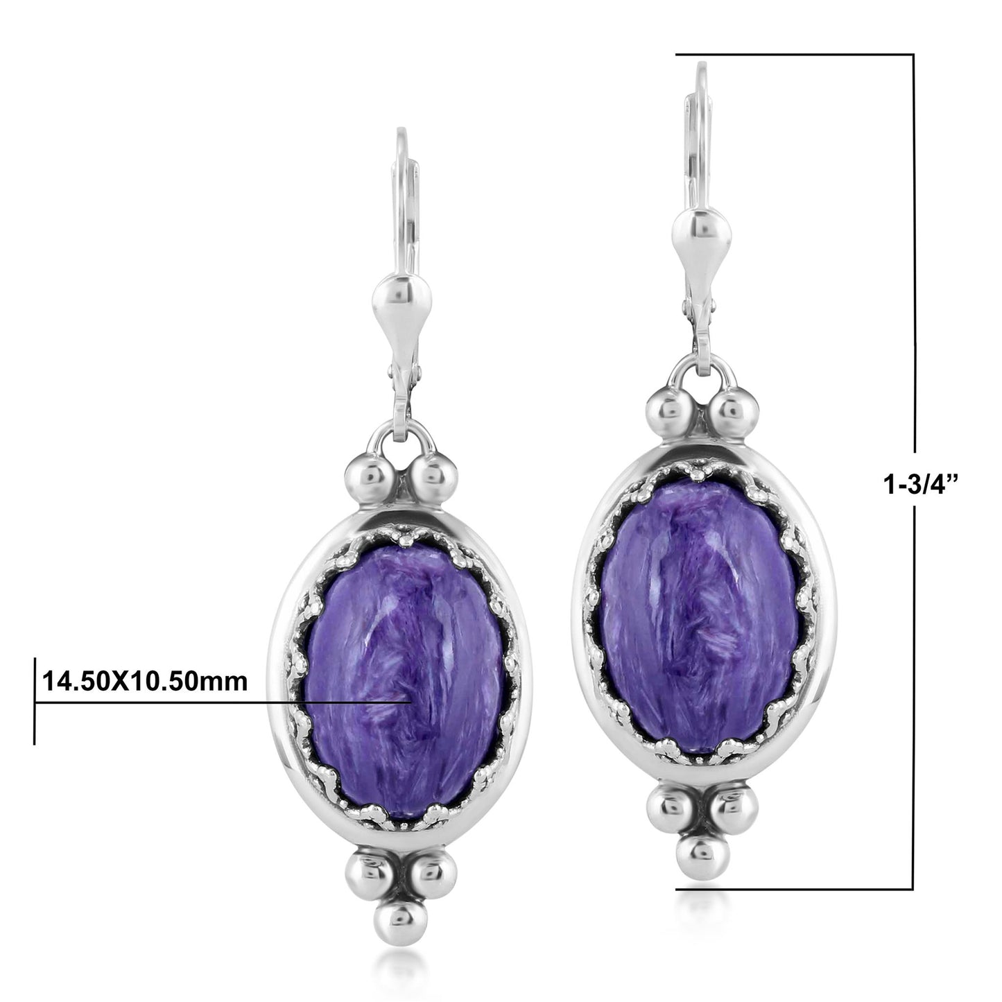 EXCLUSIVELY OURS! Sterling Silver Charoite Crown Detail Lever Back Earrings