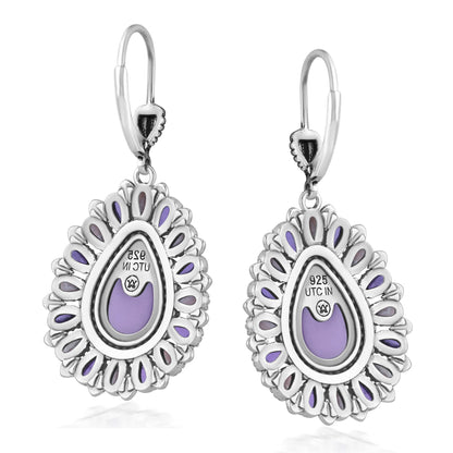 Sterling Silver Phosphosiderite, Rhodochrosite, and Amethyst Cluster Pear Shaped Dangle Earrings