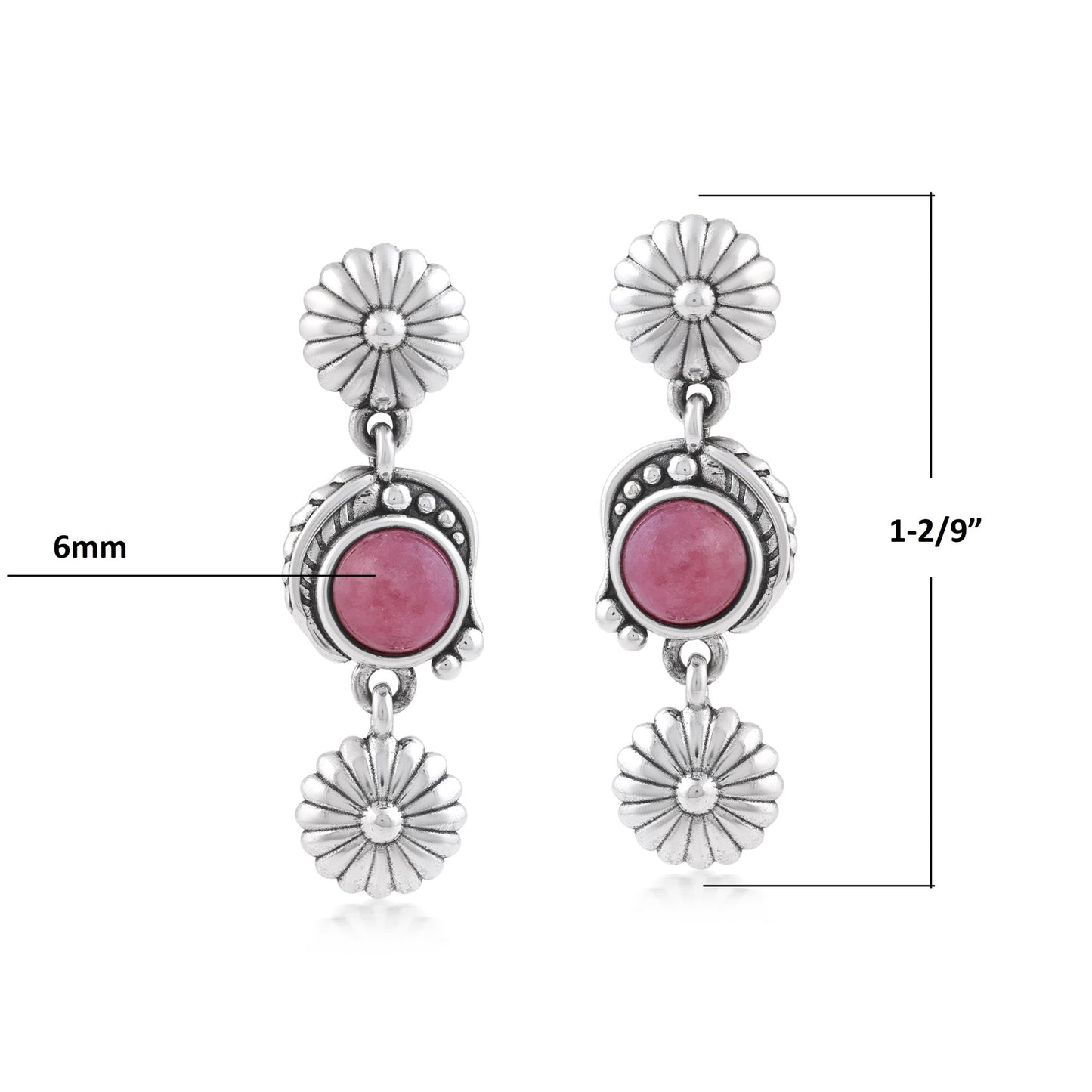 Sterling Silver Rhodonite Leaf and Flower Dangle Earrings