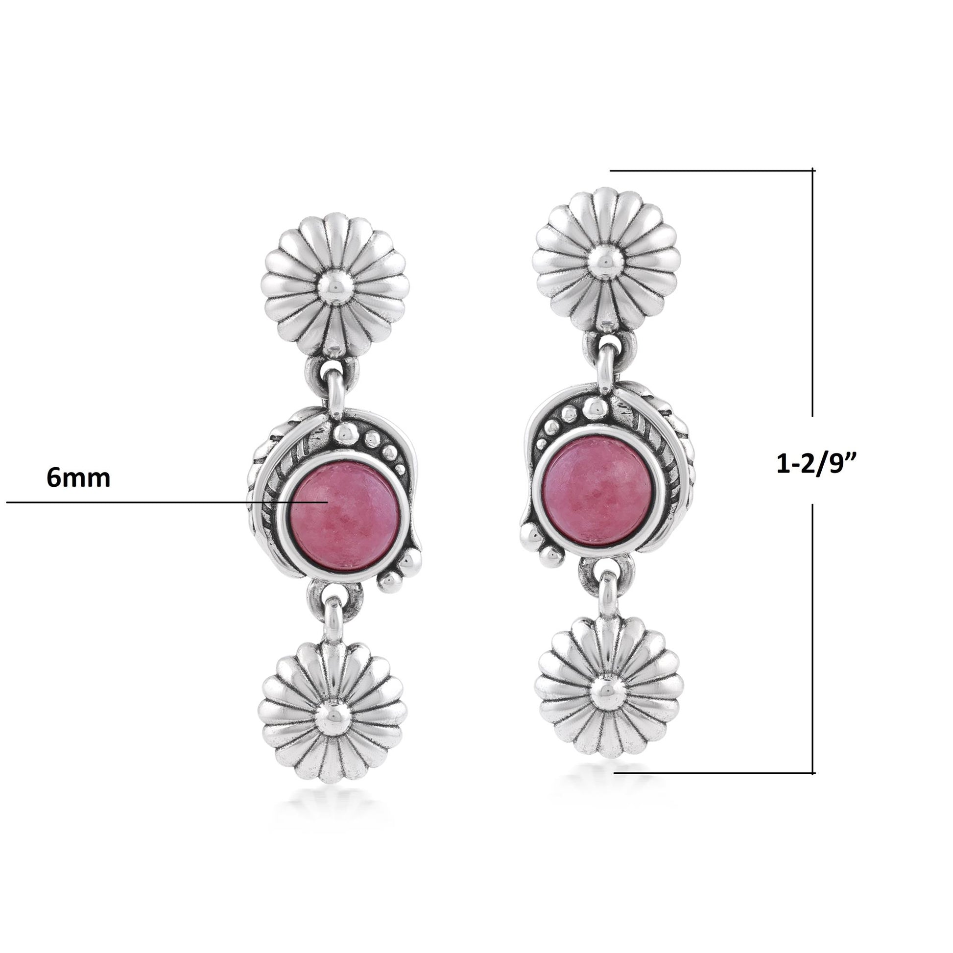 Sterling Silver Rhodonite Leaf and Flower Dangle Earrings