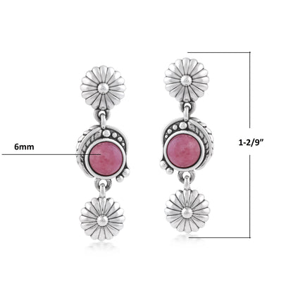 Sterling Silver Rhodonite Leaf and Flower Dangle Earrings