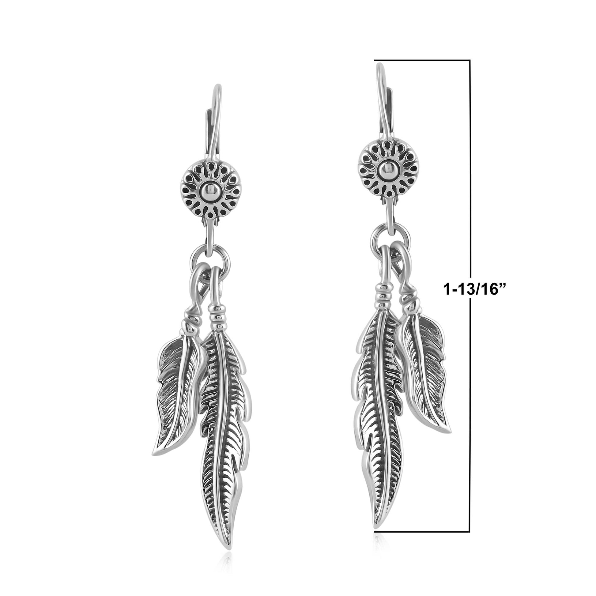 Sterling Silver Double Feather Lever Back Earrings