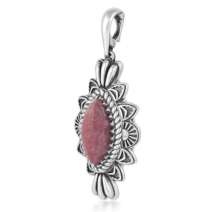  Sterling Silver Rhodonite Marquise Cut Gemstone Pendant Enhancer