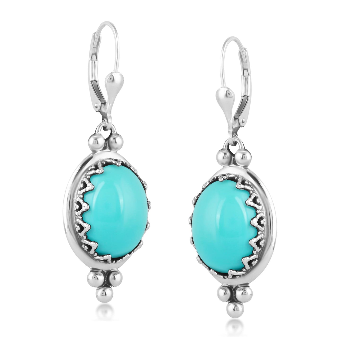 EXCLUSIVELY OURS! Sterling Silver Kingman Turquoise Crown Detail Lever Back Earrings