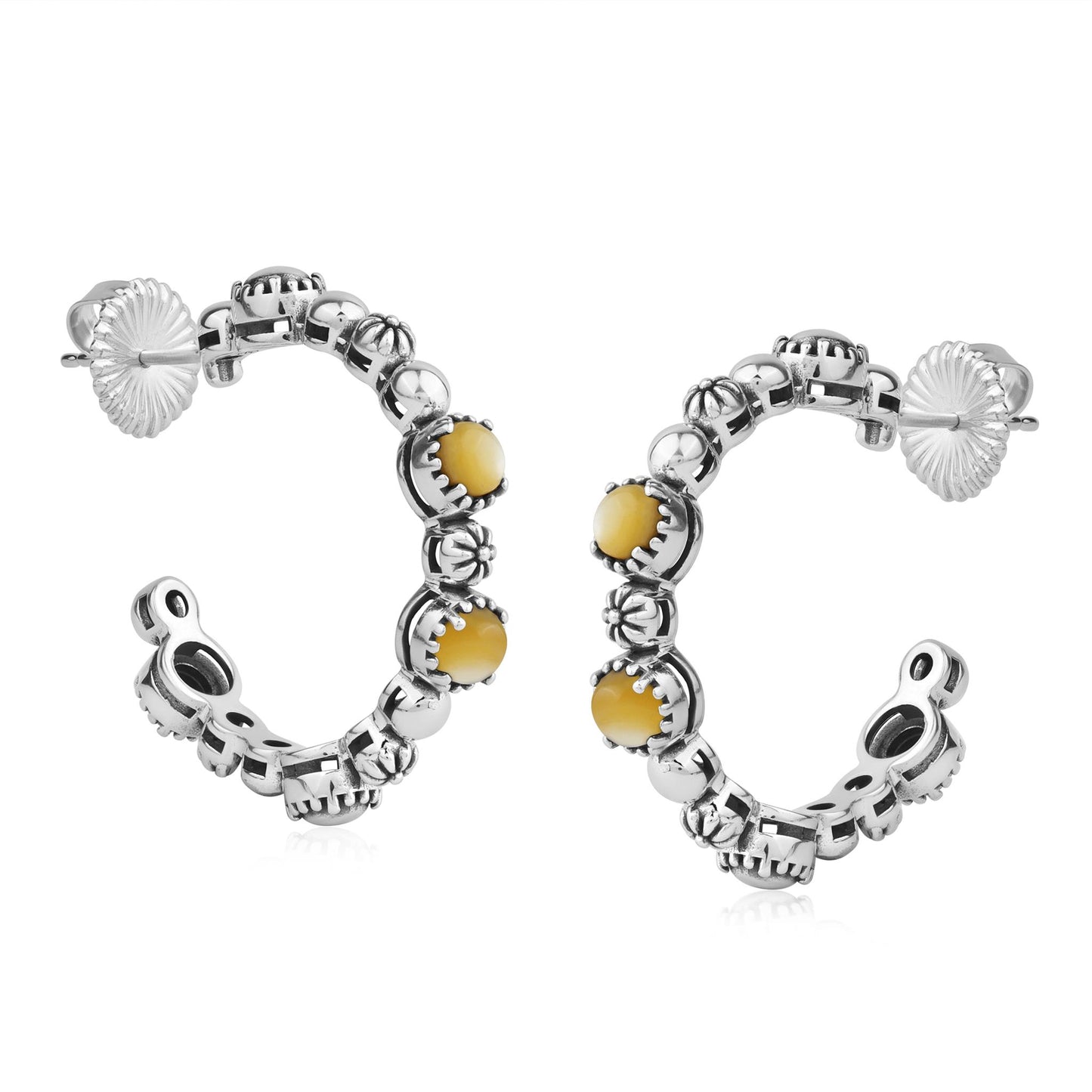 Sterling Silver Yellow Mother of Pearl 1 Inch Concha Hoop Earrings 