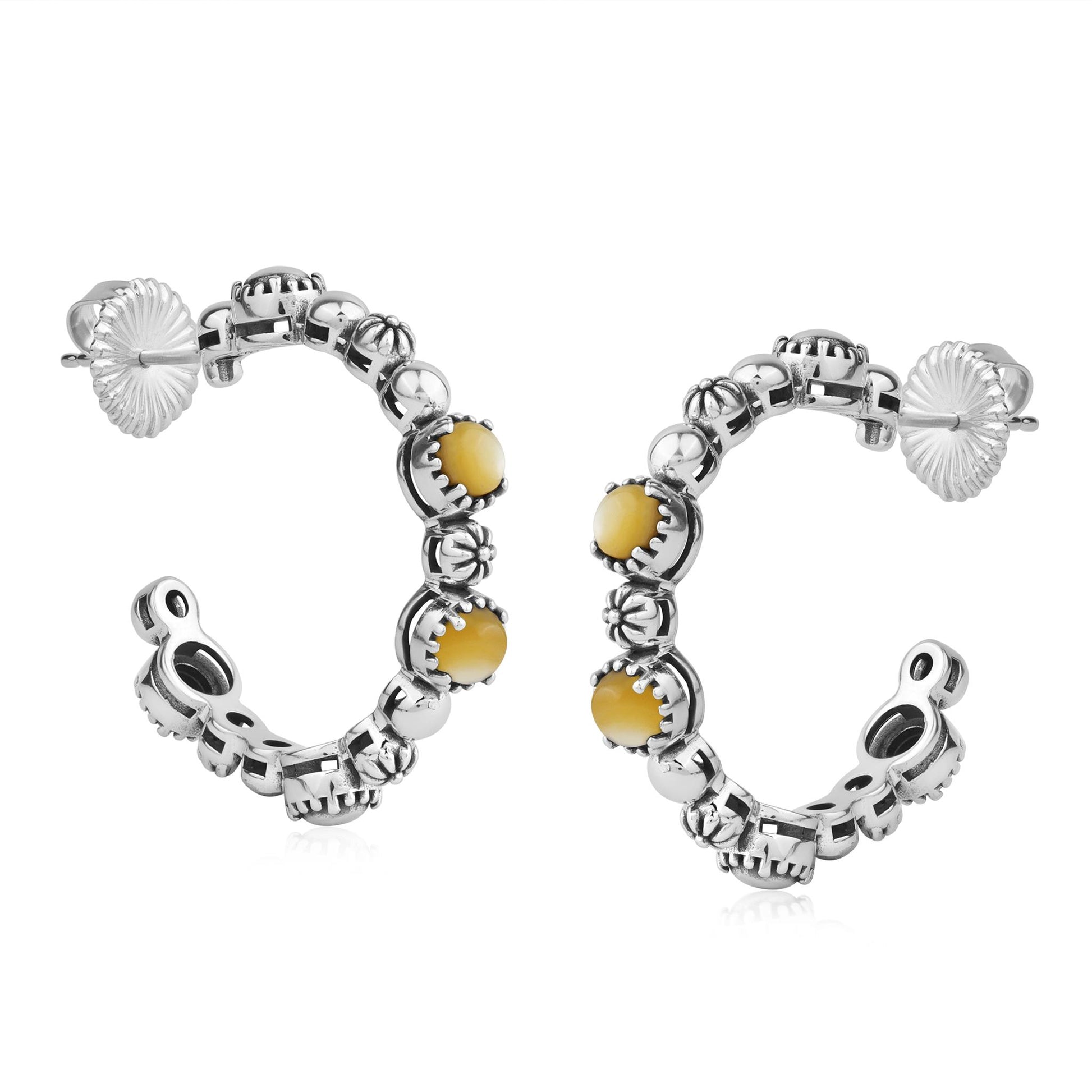 Sterling Silver Yellow Mother of Pearl 1 Inch Concha Hoop Earrings 