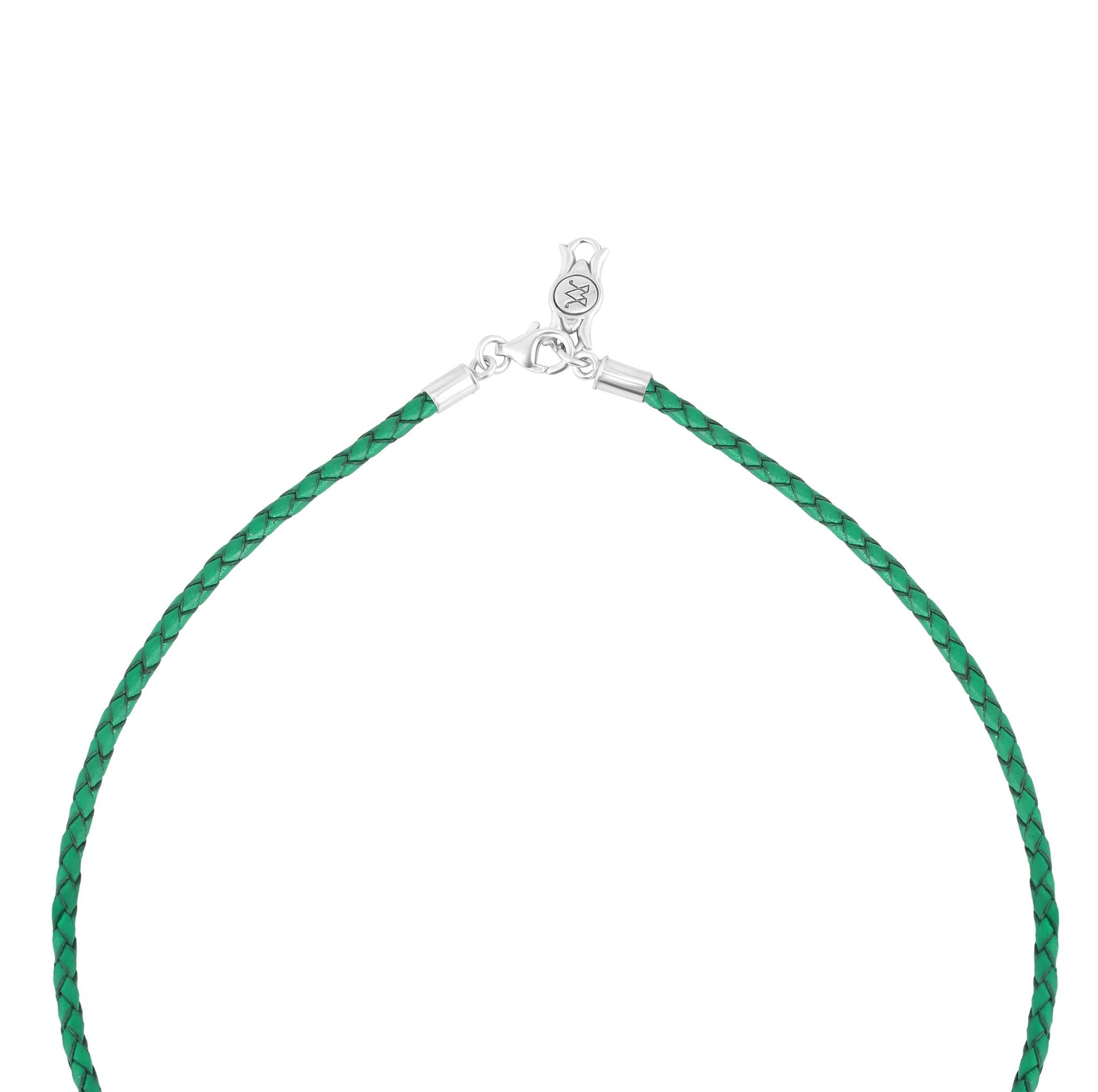 Sterling Silver Malachite Green Leather Squash Blossom Necklace