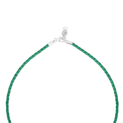 Sterling Silver Malachite Green Leather Squash Blossom Necklace