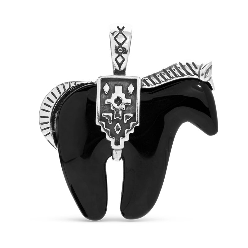Sterling Silver Black Agate Gemstone Spirit Horse Pendant Enhancer
