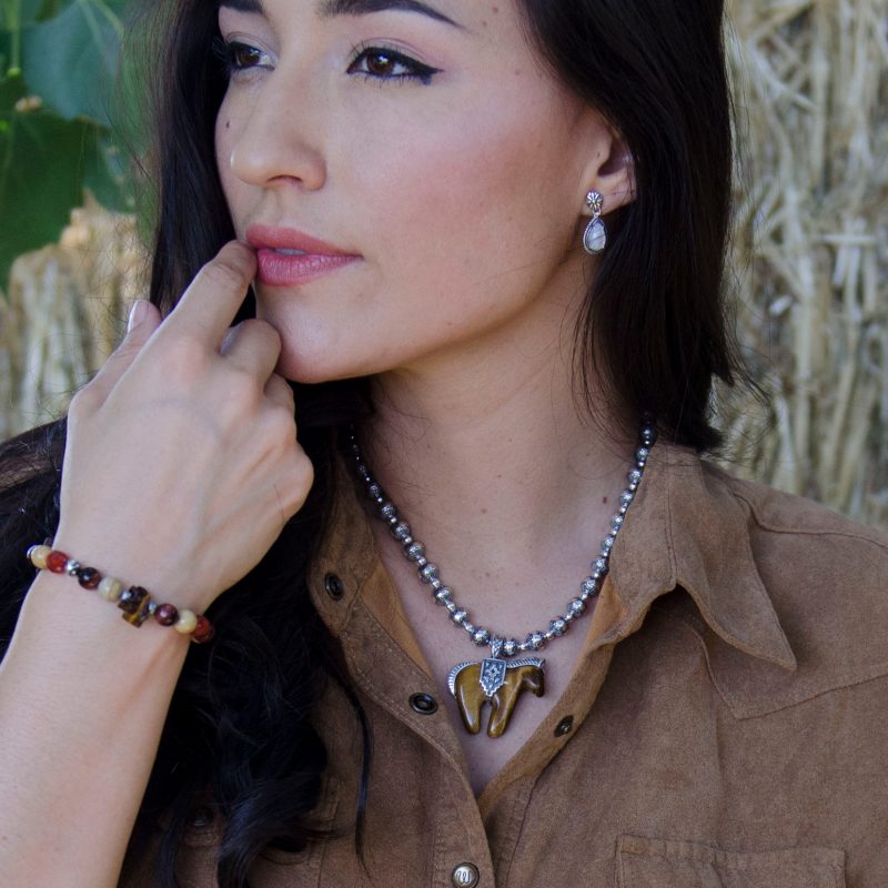 .925 popular Silver Necklace With Tiger Eye Gem Pendent