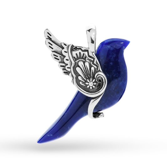 Sterling Silver Women’s Pendant Enhancer Blue Sodalite Gemstone Spirit Bird Design